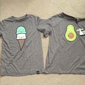 Gray Kids' T-Shirts with Ice Cream and Avocado Designs